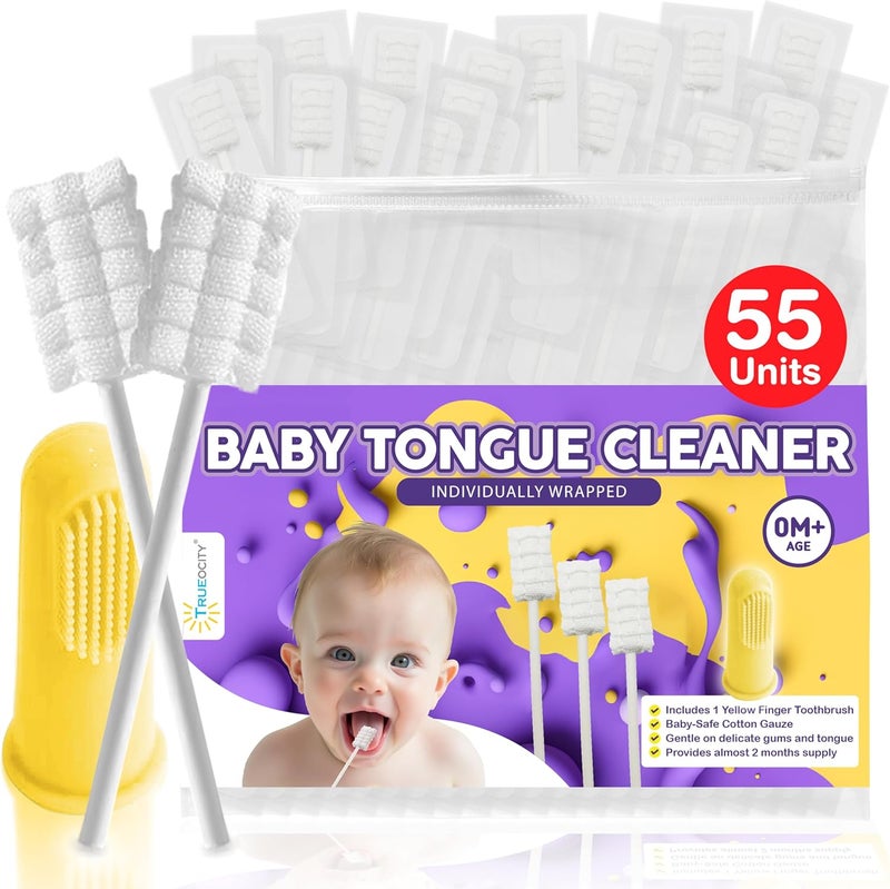 Trueocity Baby Tongue Cleaner Newborn – Soft Oral Cleaner for Infants, Gum & Mouth Cleaning for 0-3 Month Babies, Easy to Use and Safe for Daily Hygiene – Best Value Pack of 55 Units - Image 1